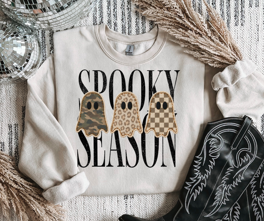 Spooky Season Ghost Patch graphic sweatshirt in Sand